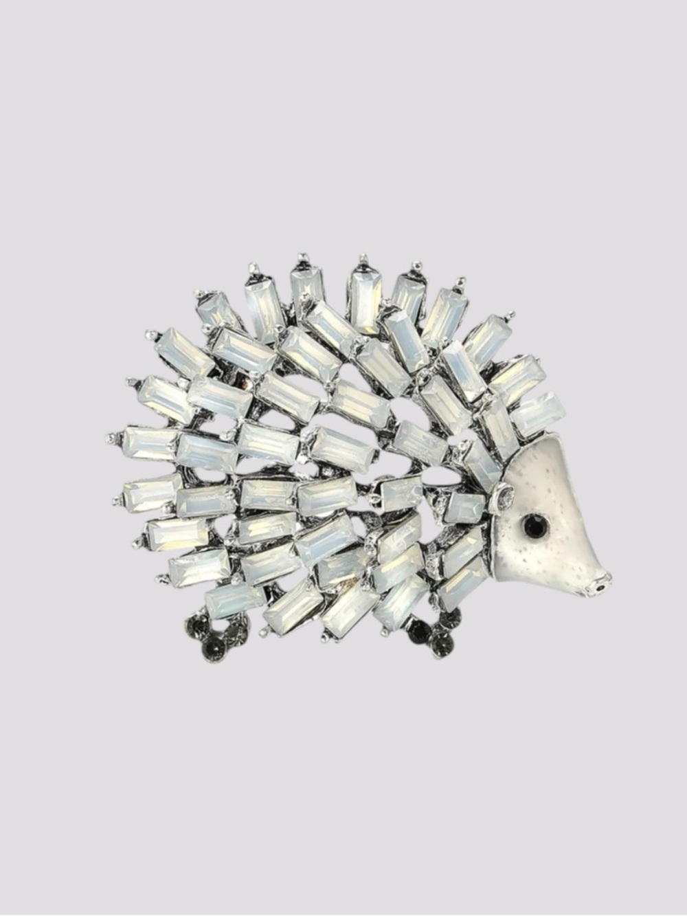 Rhinestone Hedgehog Brooch Silver Tone Animal Statement Brooch